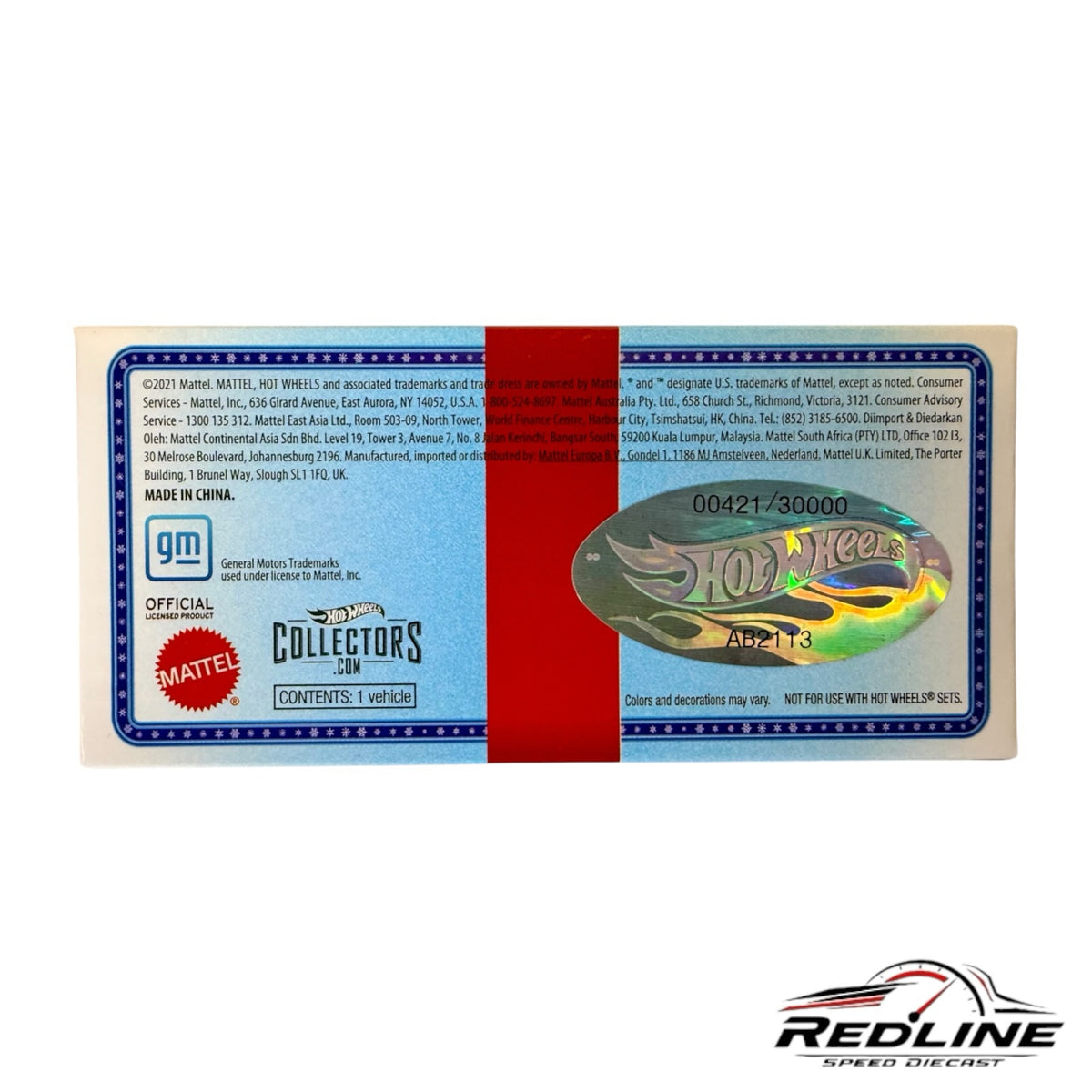Redline Speed Diecast Hot Wheels 64 Impala collector edition box back with official hologram and product information