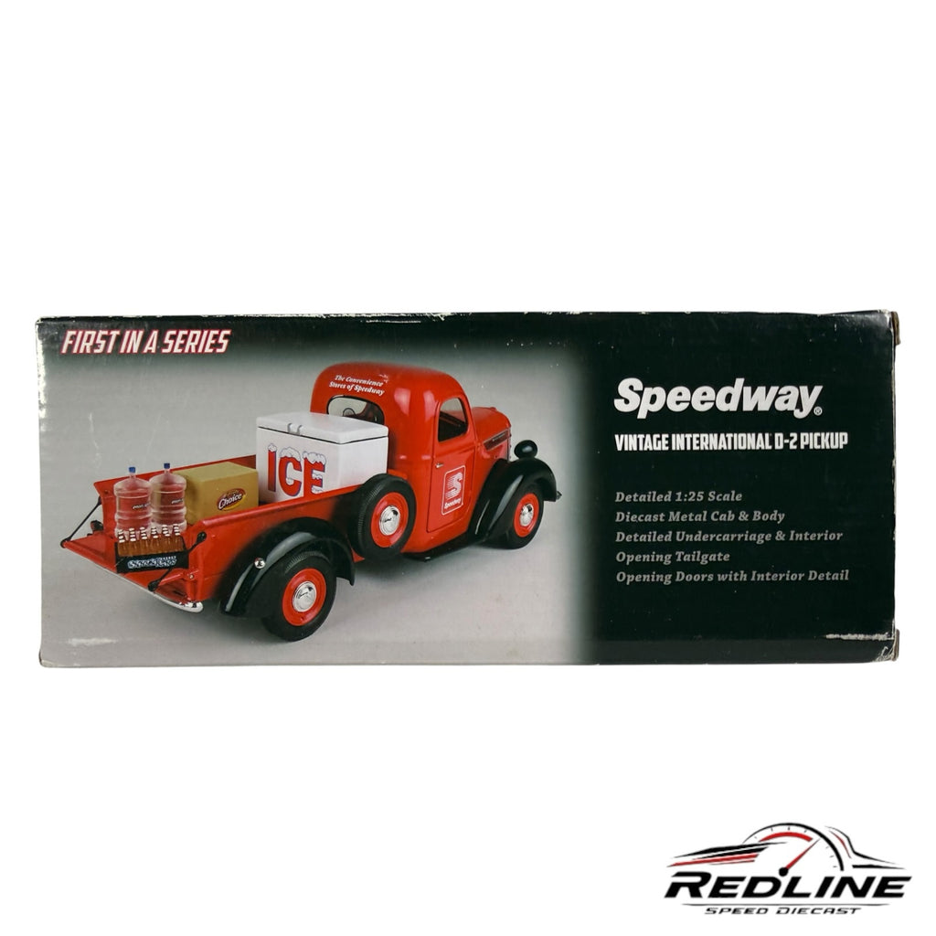 Redline Speed Diecast 1:25 scale red International D-2 pickup truck model with ice chest and cargo in truck bed