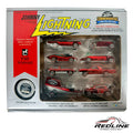 Redline Speed Diecast Johnny Lightning 8-car set with red chrome finish and collector coin in original display box