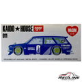 Redline Speed Diecast KAIDO HOUSE Datsun 510 Wagon 1:64 scale model box art featuring blue racing livery and graphics.