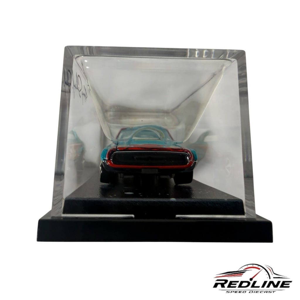 Redline Speed Diecast Kenny Scharf Zoom Custom T-Bird in a clear display case, front view of light blue diecast car.