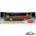 Redline Speed Diecast 1:18 scale Kyosho Ferrari 365 GT4 BB model car in a vibrant red finish inside its display box.