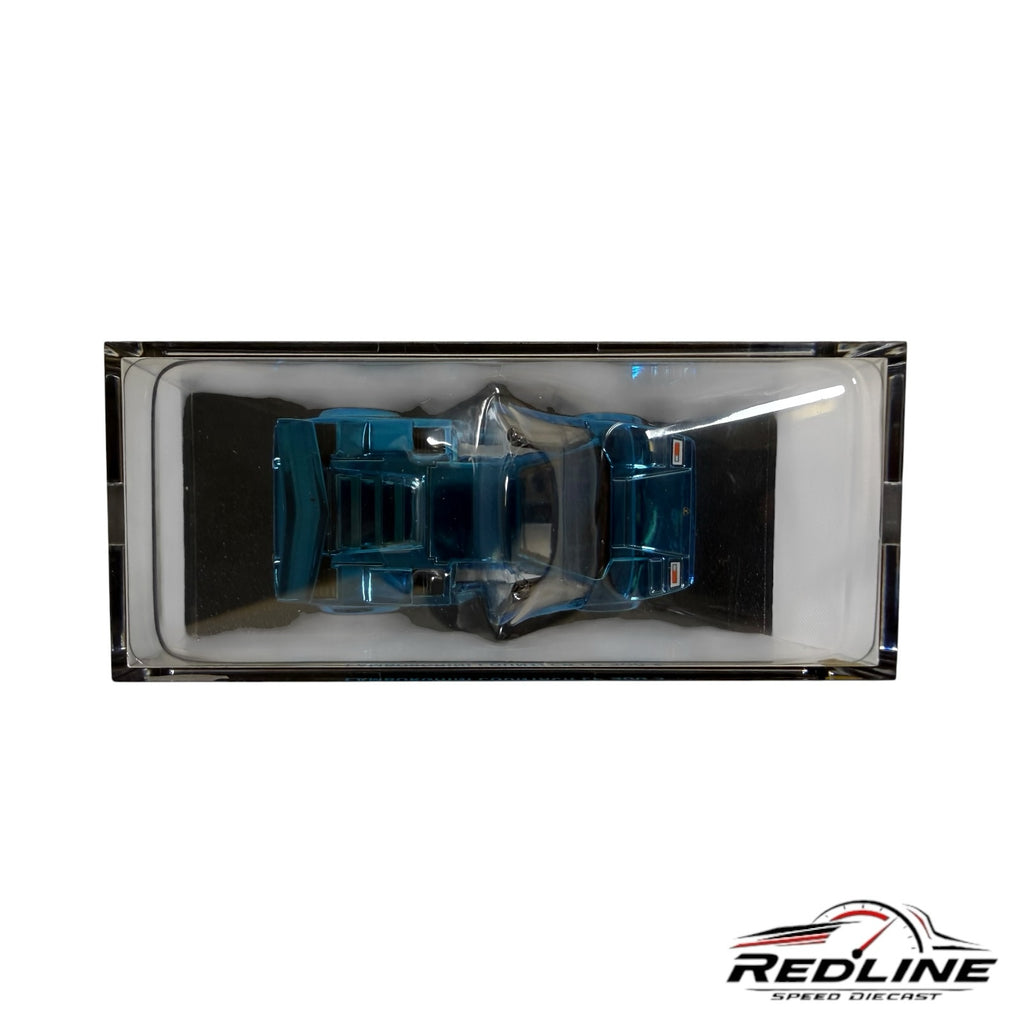 Redline Speed Diecast 1982 Lamborghini Countach LP 500 S model in metallic blue, displayed in an acrylic case.