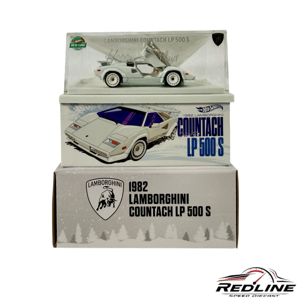 Redline Speed Diecast white 1982 Lamborghini Countach LP 500 S model car in acrylic display case with collector box