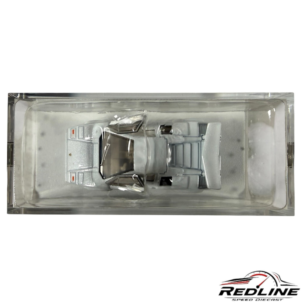 Redline Speed Diecast white Lamborghini Countach LP 500 S model car in a clear acrylic display case, top-down view.