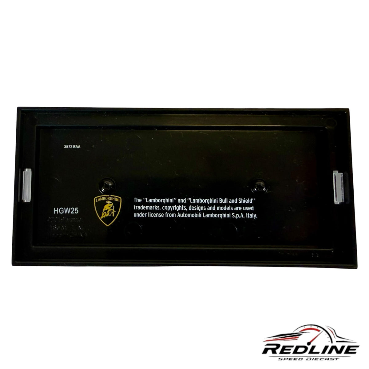 Redline Speed Diecast black display base for Lamborghini Countach model with official branding and licensing text