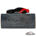 Redline Speed Diecast Liberty Walk Ford Mustang model car in black and red with ADVAN livery on its display box.