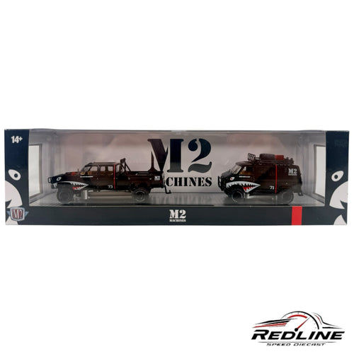 Redline Speed Diecast M2 Machines 1:64 scale black Chevrolet truck and van set with military shark-mouth nose art.