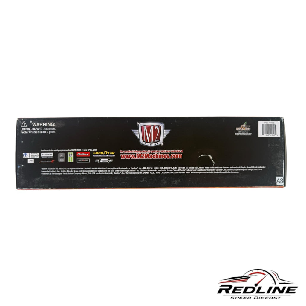Redline Speed Diecast M2 Machines Dodge COE and Charger hauler set packaging box back view with branding and warnings
