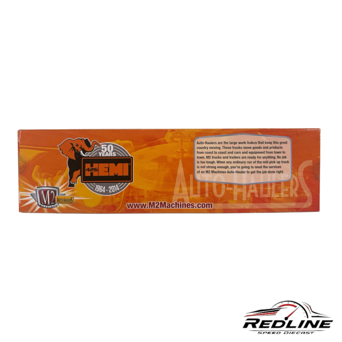 Redline Speed Diecast M2 Machines Auto-Haulers box featuring 50 years of HEMI branding and orange graphic design