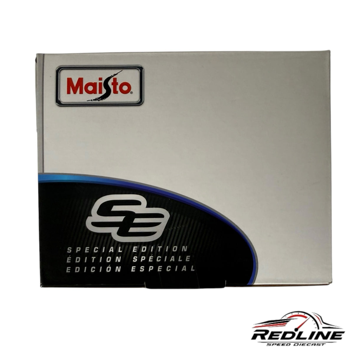 Redline Speed Diecast Maisto Special Edition model car packaging box with white and black branding