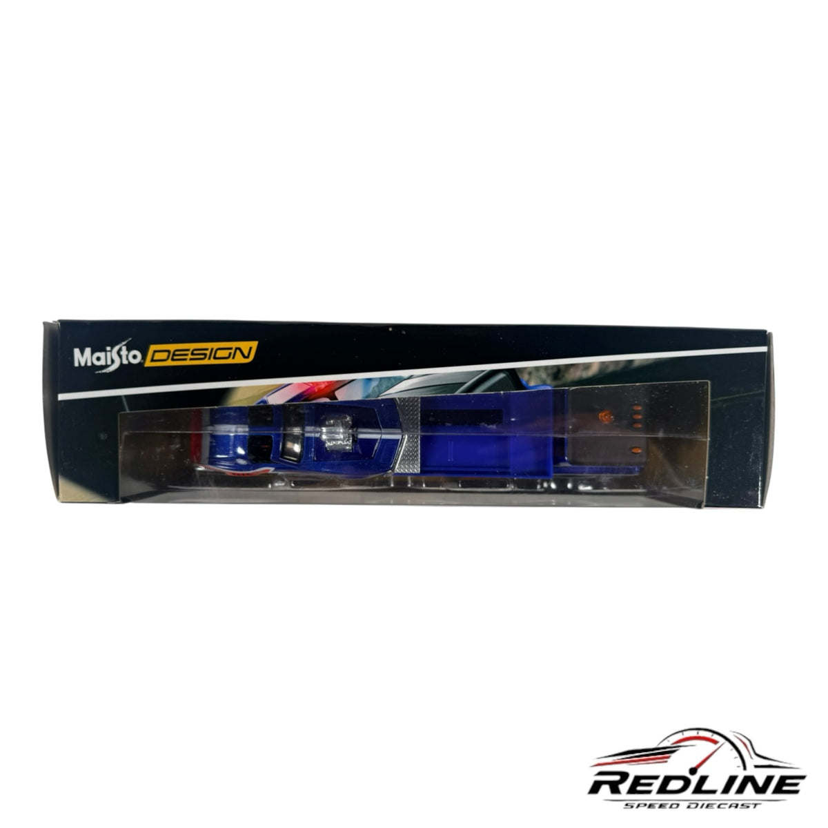 Redline Speed Diecast Maisto Design blue ramp truck in original packaging with Firestone racing livery