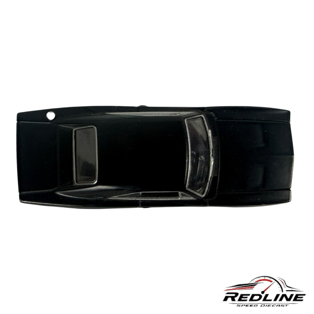 Redline Speed Diecast 1968 Dodge Charger model car in matte black, top-down view showing classic muscle car silhouette.
