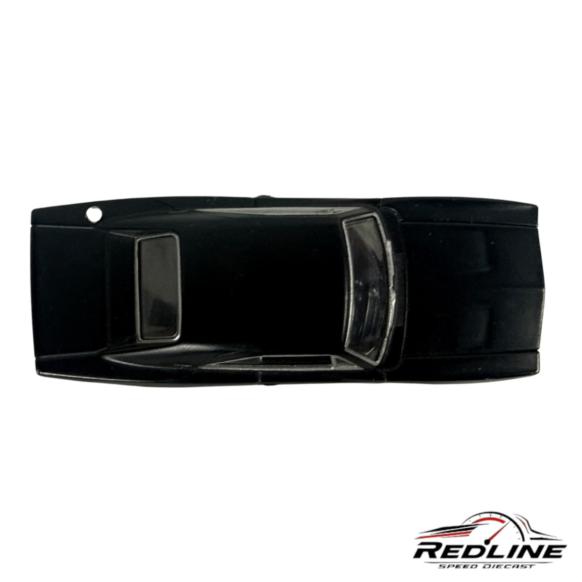 Redline Speed Diecast 1968 Dodge Charger model car in matte black, top-down view showing classic muscle car silhouette.