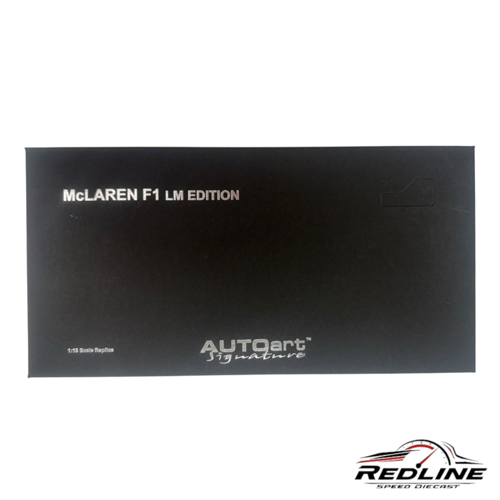 Redline Speed Diecast black packaging box for the AUTOart Signature McLaren F1 LM Edition 1:18 scale model