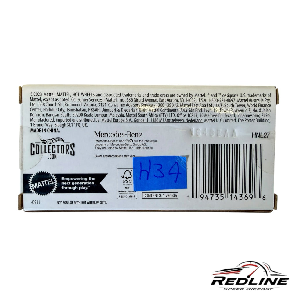 Redline Speed Diecast Mercedes-Benz 300 SL collectible packaging back view with barcode and product information