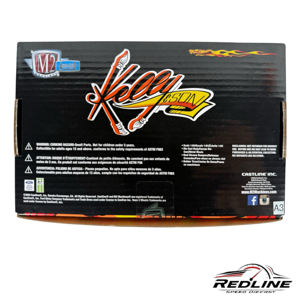 Redline Speed Diecast M2 Machines 1949 Mercury Custom display box featuring Kelly & Son branding and flame graphics
