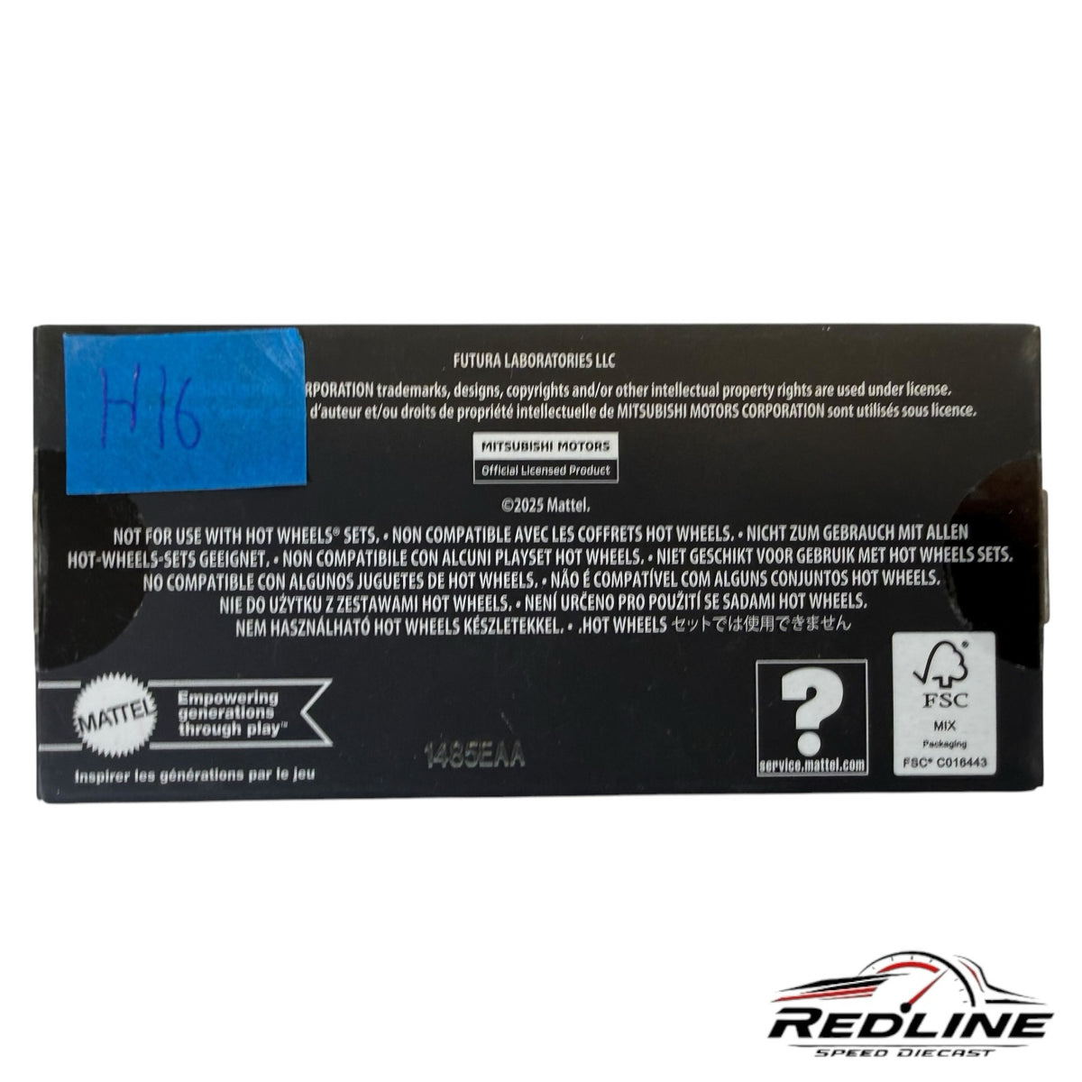 Redline Speed Diecast packaging back label for Hot Wheels Mitsubishi 3000GT VR-4 Futura Laboratories collaboration