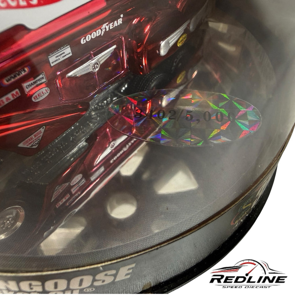 Redline Speed Diecast Hot Wheels Mongoose Rocket Oil drag racing car in red metallic with holographic serial sticker