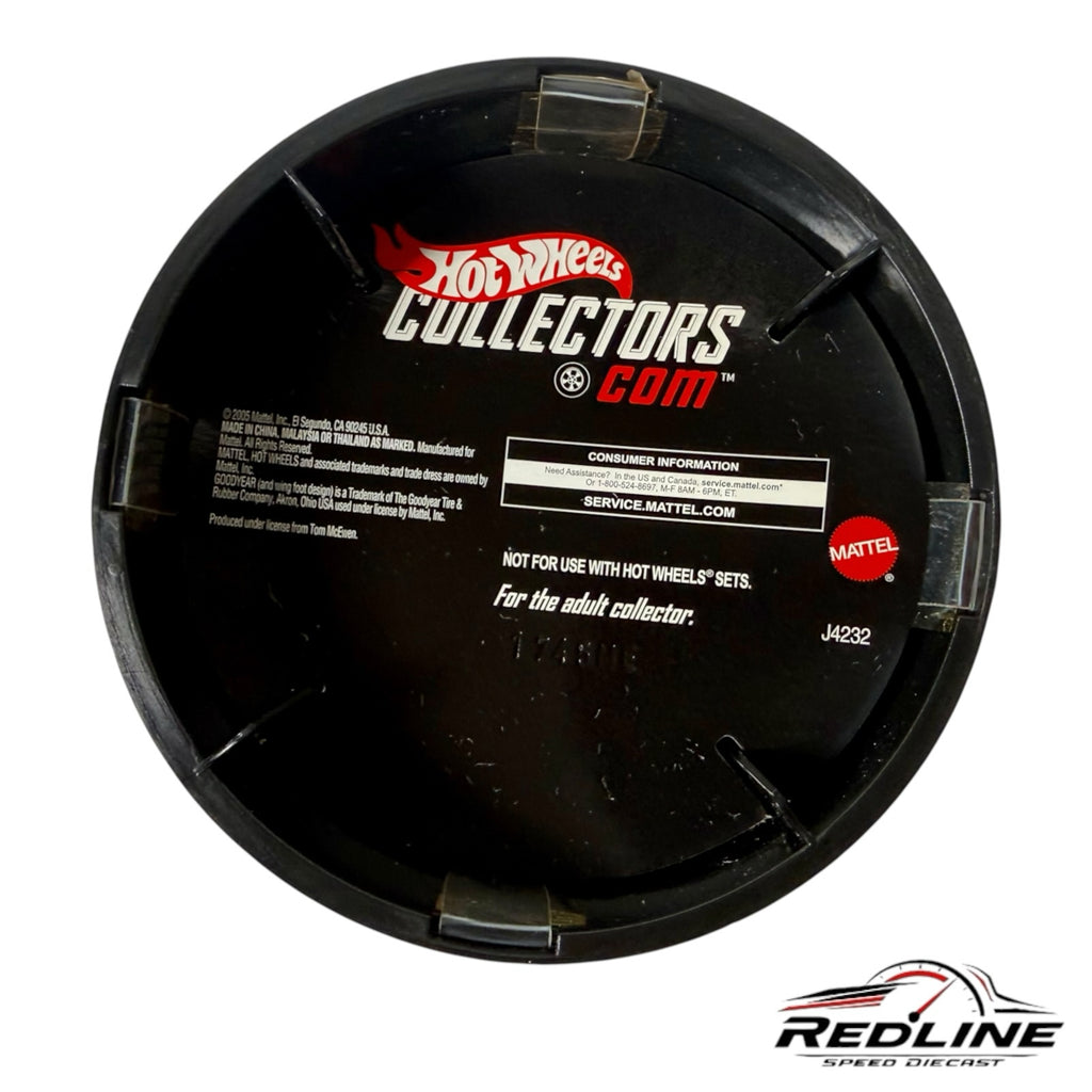 Redline Speed Diecast Hot Wheels Mongoose Rocket Oil collectible vehicle tire-shaped display case back view