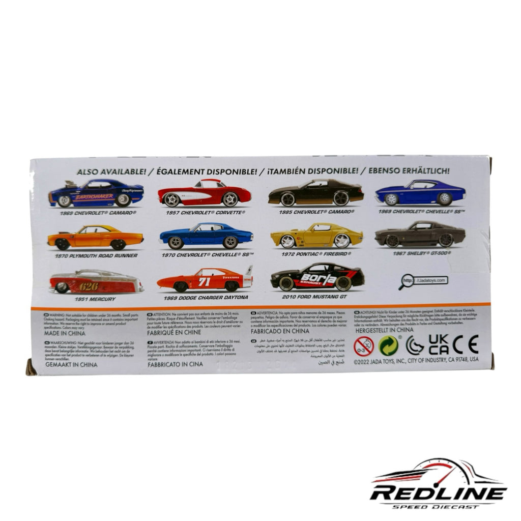 Redline Speed Diecast collection box back showing various classic muscle car model options and safety information.