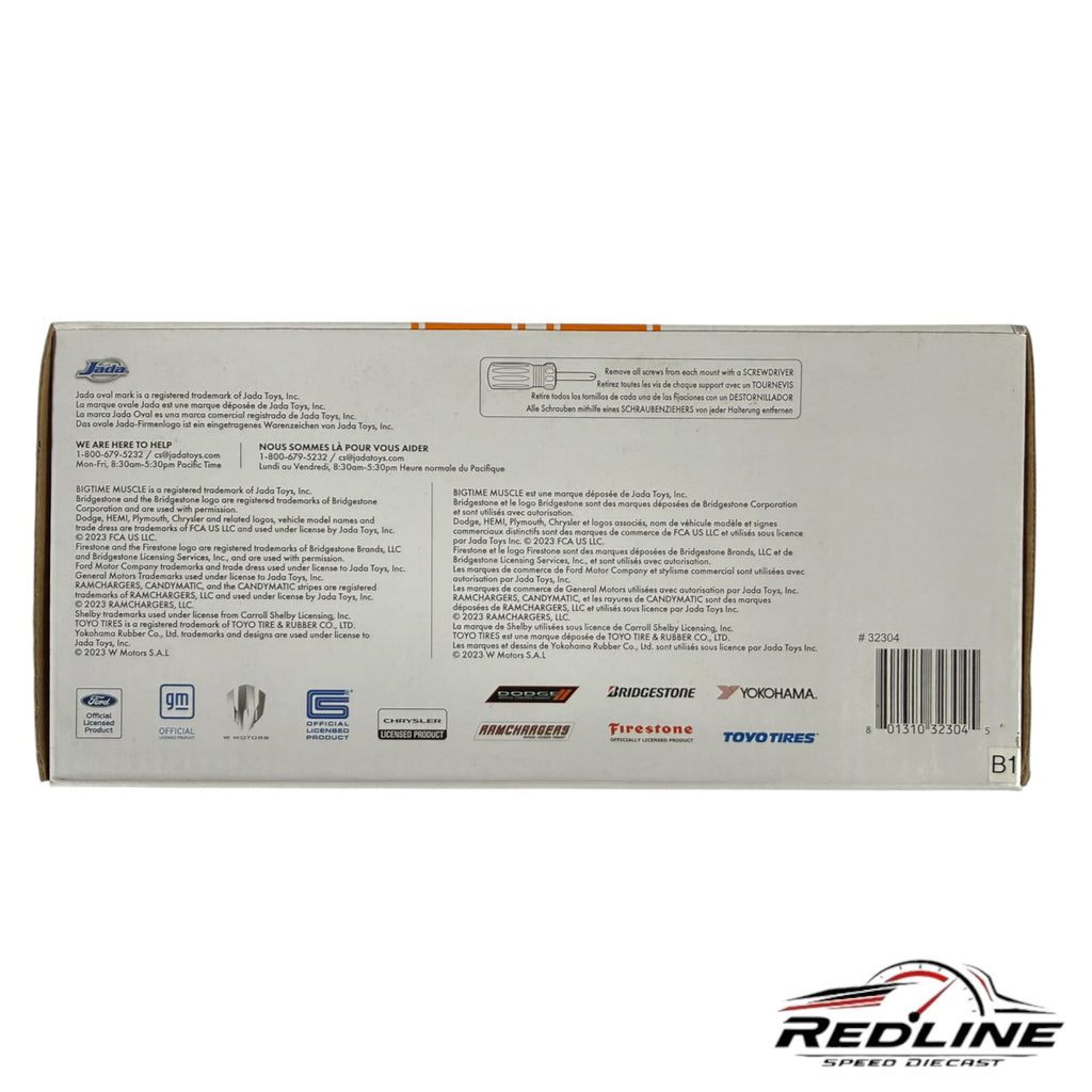 Redline Speed Diecast packaging back view for Jada Toys 1989 Ford Mustang GT model with official licensing logos