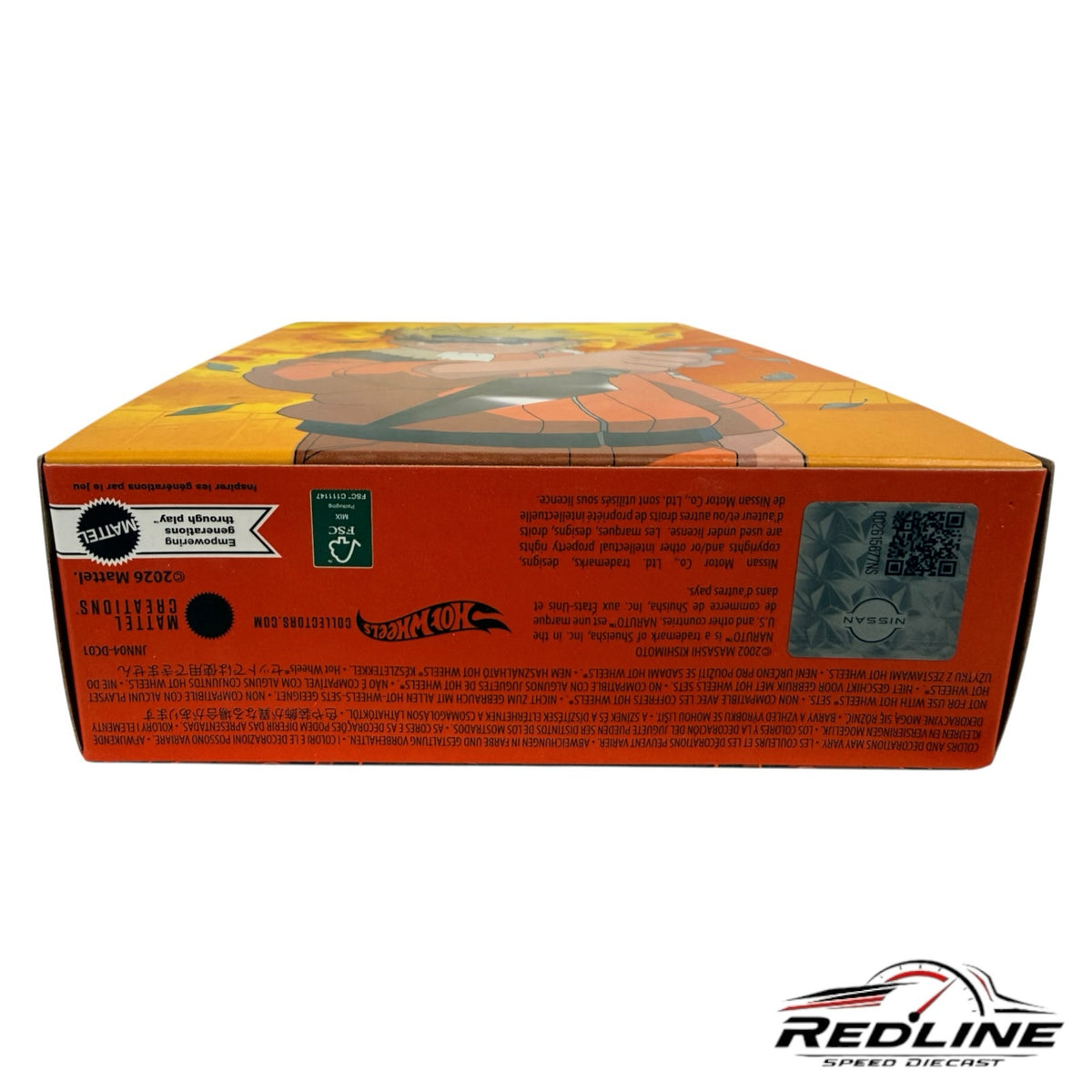 Redline Speed Diecast Naruto Nissan Silvia collector box side view with vibrant anime character artwork