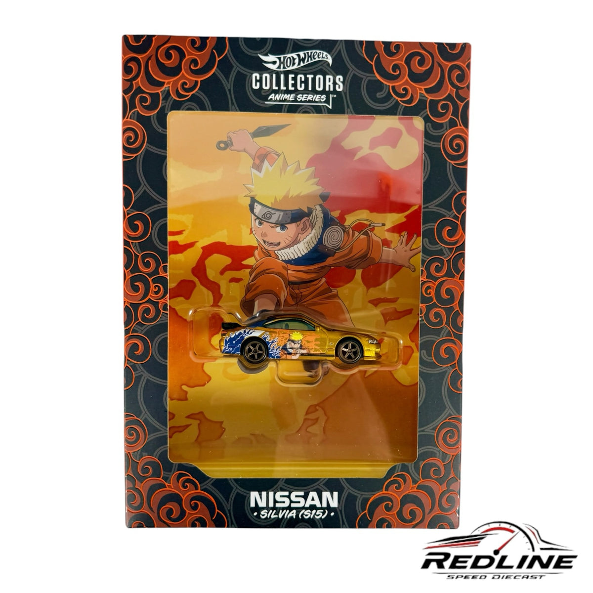 Redline Speed Diecast Hot Wheels Naruto Nissan Silvia S15 in gold Spectraflame paint inside collector packaging