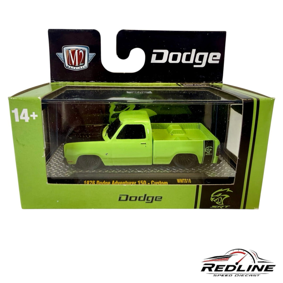 Redline Speed Diecast 1:64 scale neon green 1976 Dodge Adventurer 150 custom truck in original display packaging