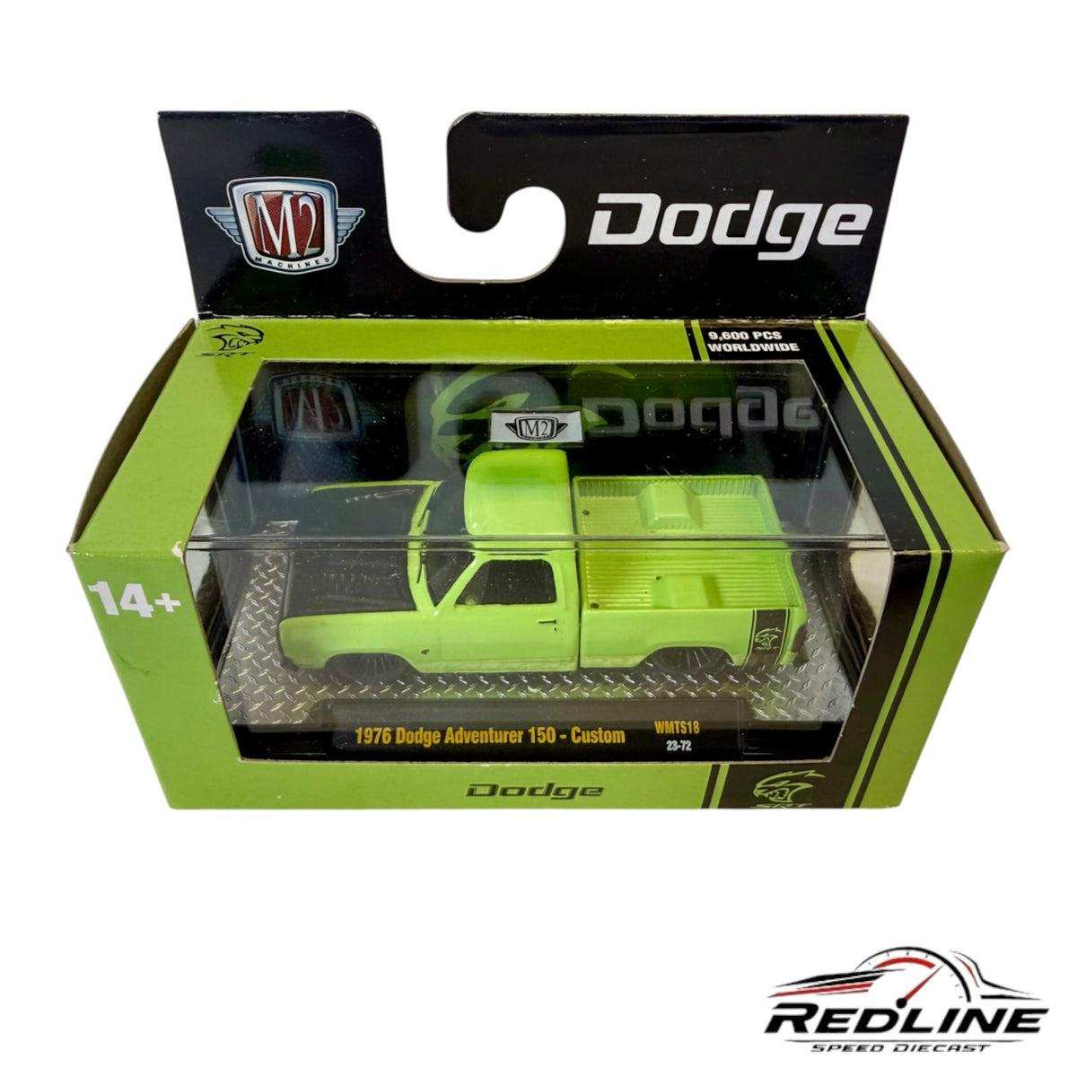 Redline Speed Diecast 1:64 scale neon green 1976 Dodge Adventurer 150 custom truck in original display box