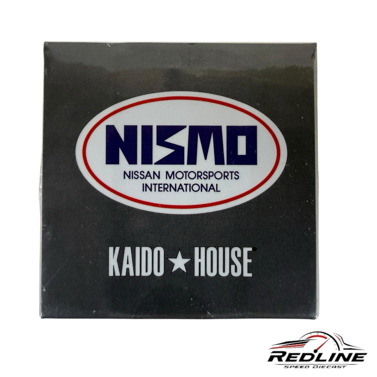 Redline Speed Diecast packaging box featuring Nismo and Kaido House logos on a black background