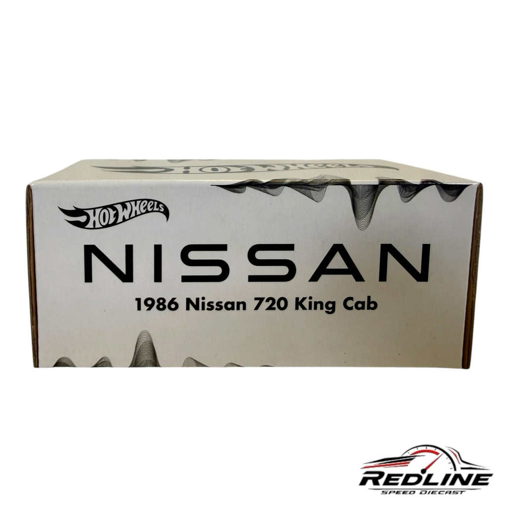Redline Speed Diecast packaging for the Hot Wheels 1986 Nissan 720 King Cab collector model in a white box