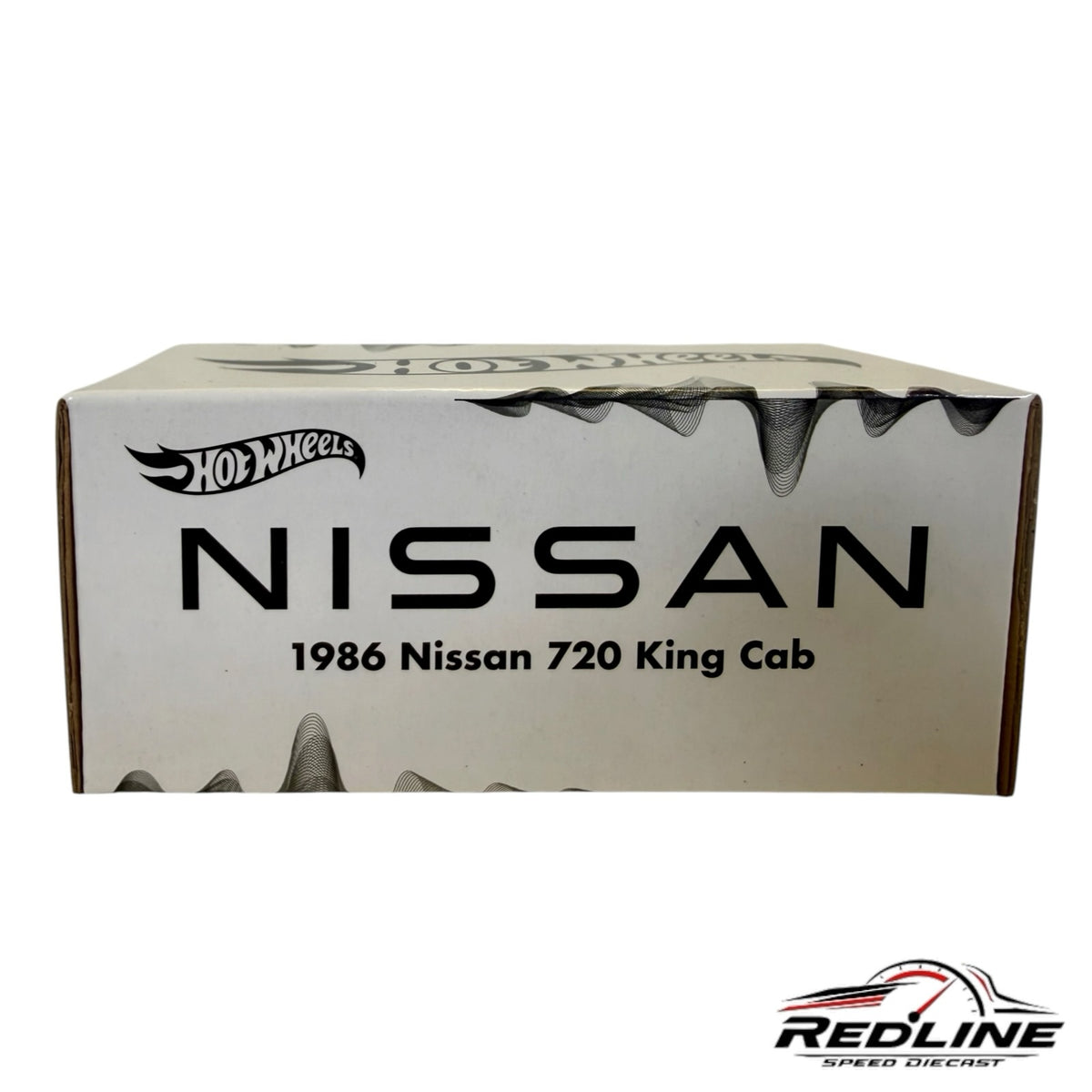 Redline Speed Diecast packaging for the Hot Wheels 1986 Nissan 720 King Cab collector model in a white box