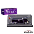 Redline Speed Diecast Hot Wheels 1986 Nissan 720 King Cab in deep purple with display case and collector packaging