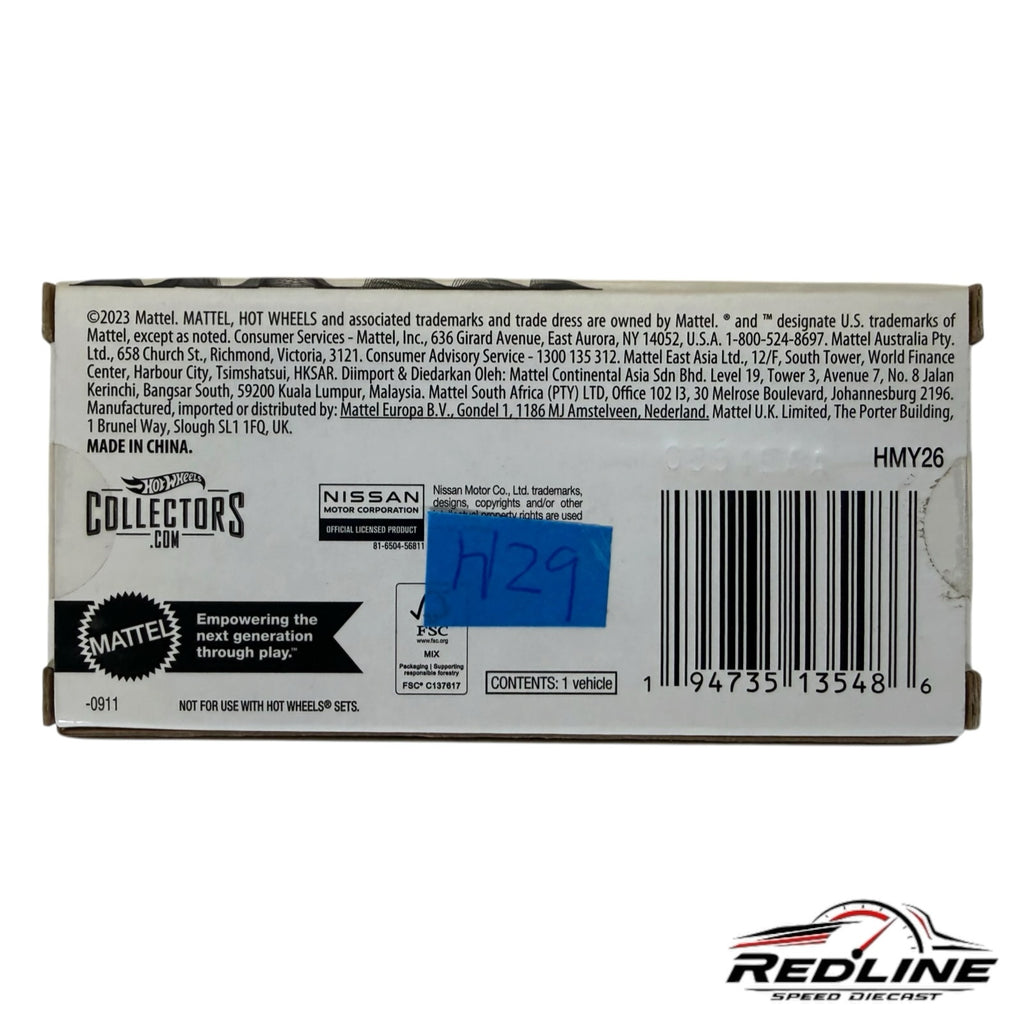 Redline Speed Diecast packaging back label for Hot Wheels 1986 Nissan 720 King Cab with barcode and legal text