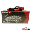Redline Speed Diecast Nissan Fairlady Z Kaido GT ADVAN model car in black and red with wide-body kit on display box