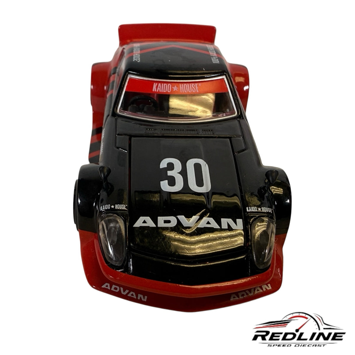 Redline Speed Diecast KAIDO HOUSE Nissan Fairlady Z in black and red Advan racing livery with wide-body kit