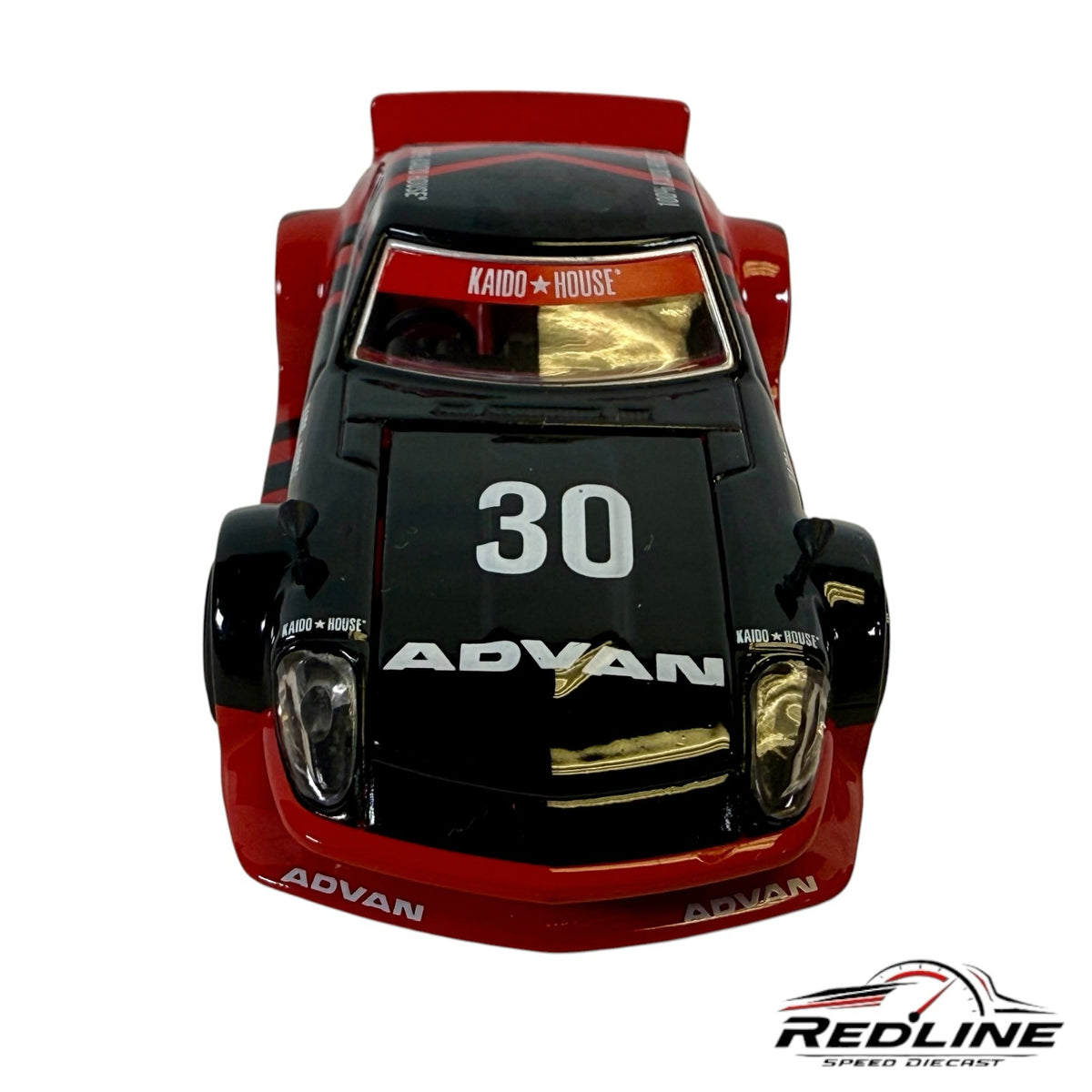 Redline Speed Diecast 1:64 scale Nissan Fairlady Z model car in black and red ADVAN livery with wide-body kit
