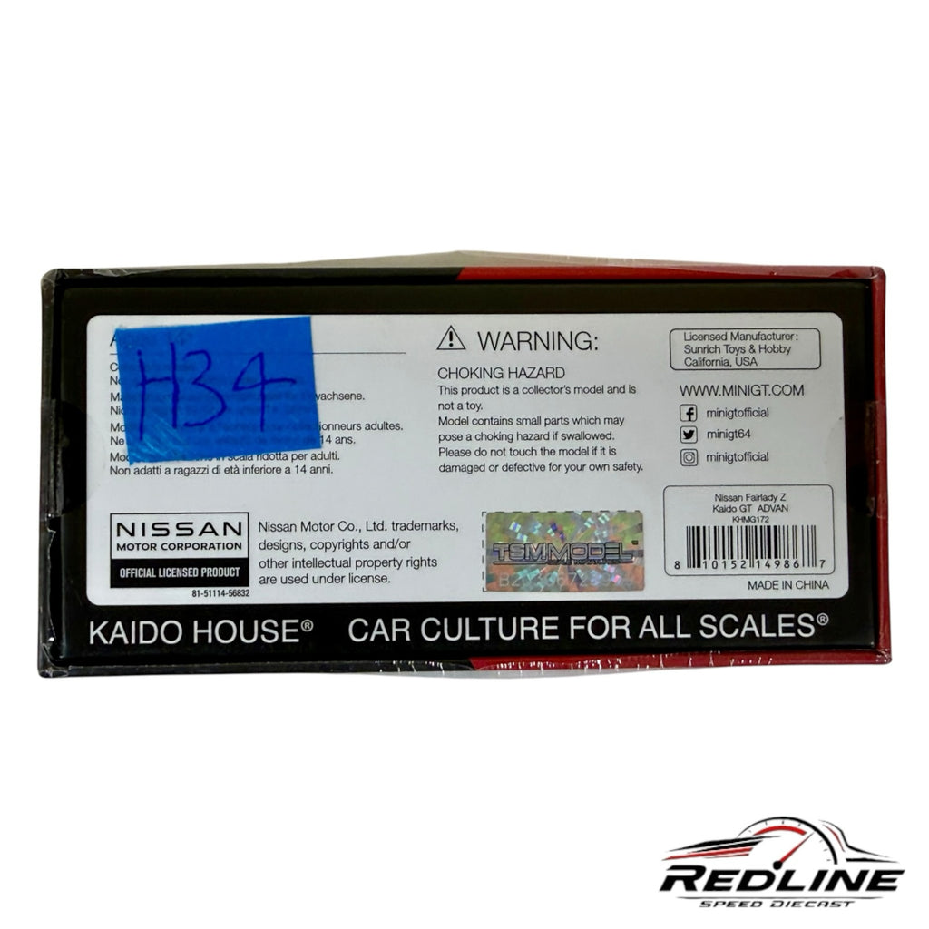 Redline Speed Diecast packaging box for the KAIDO HOUSE Nissan Fairlady Z model car with official branding and labels.