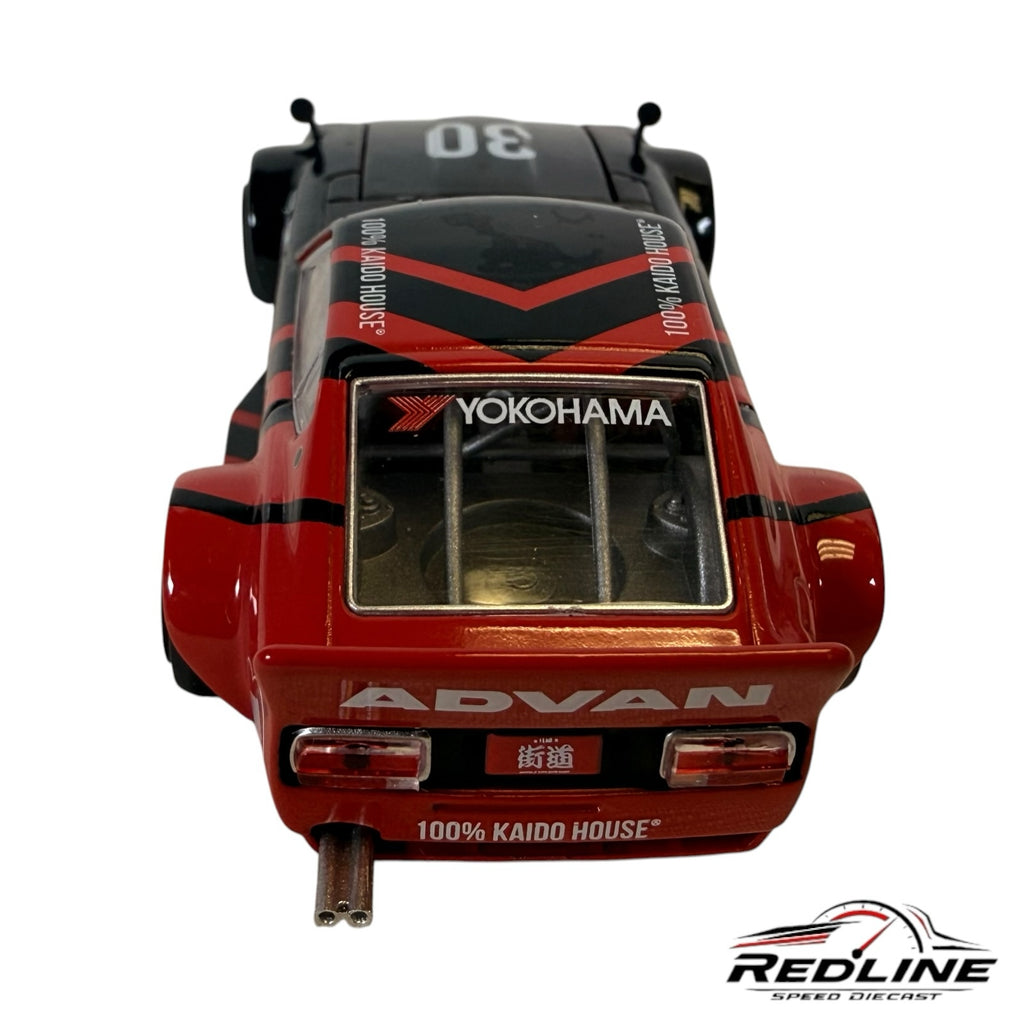 Redline Speed Diecast Nissan Fairlady Z model in black and red Advan livery with wide-body kit and rear exhaust