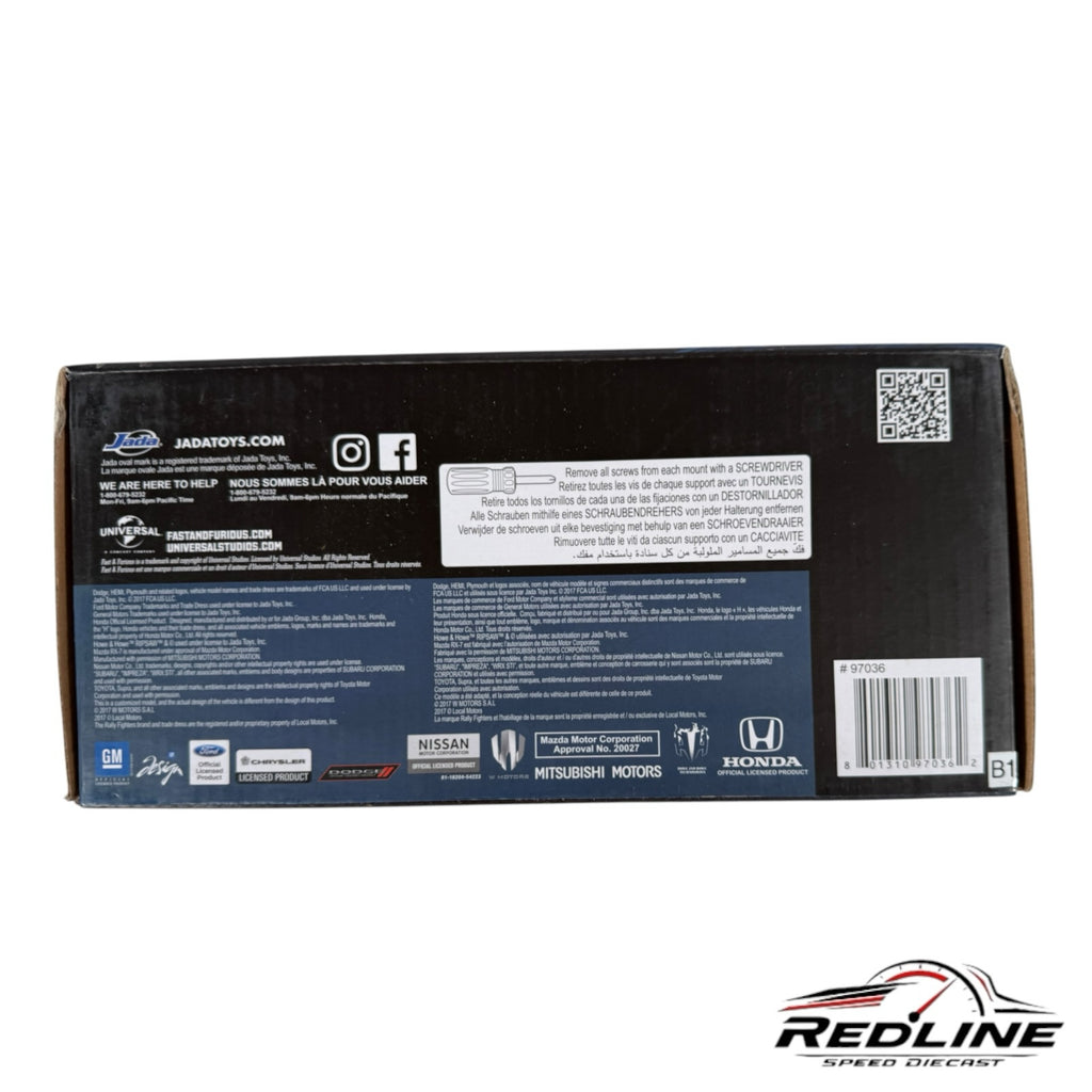 Redline Speed Diecast packaging box for a Fast and Furious Nissan GT-R model with official branding and logos