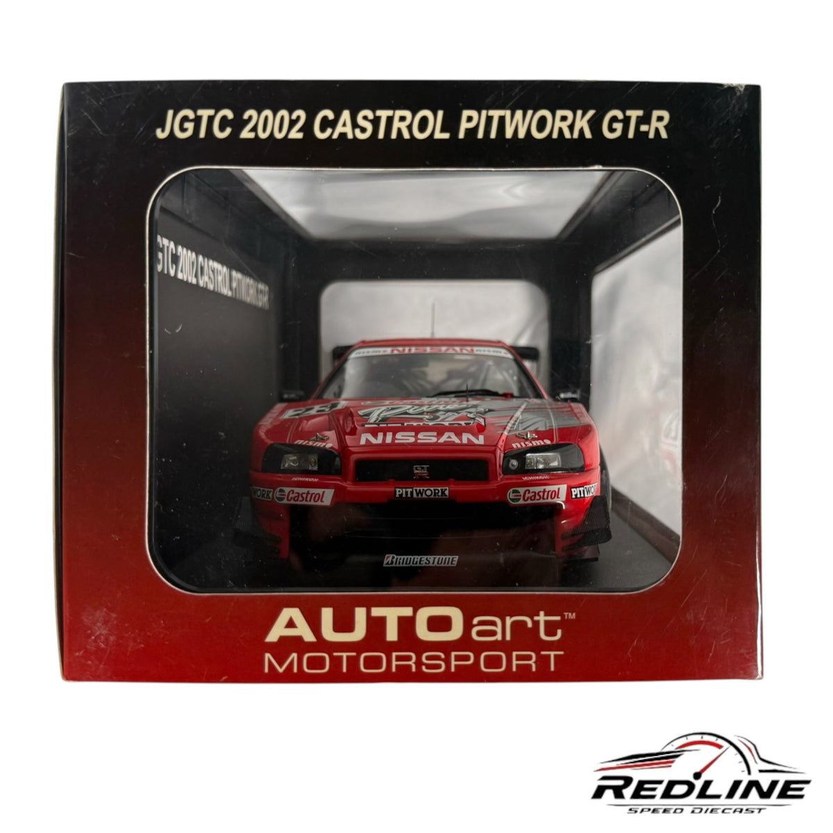 Redline Speed Diecast AUTOart 1:18 scale 2002 Castrol Pitwork Nissan Skyline GT-R race car model in display box