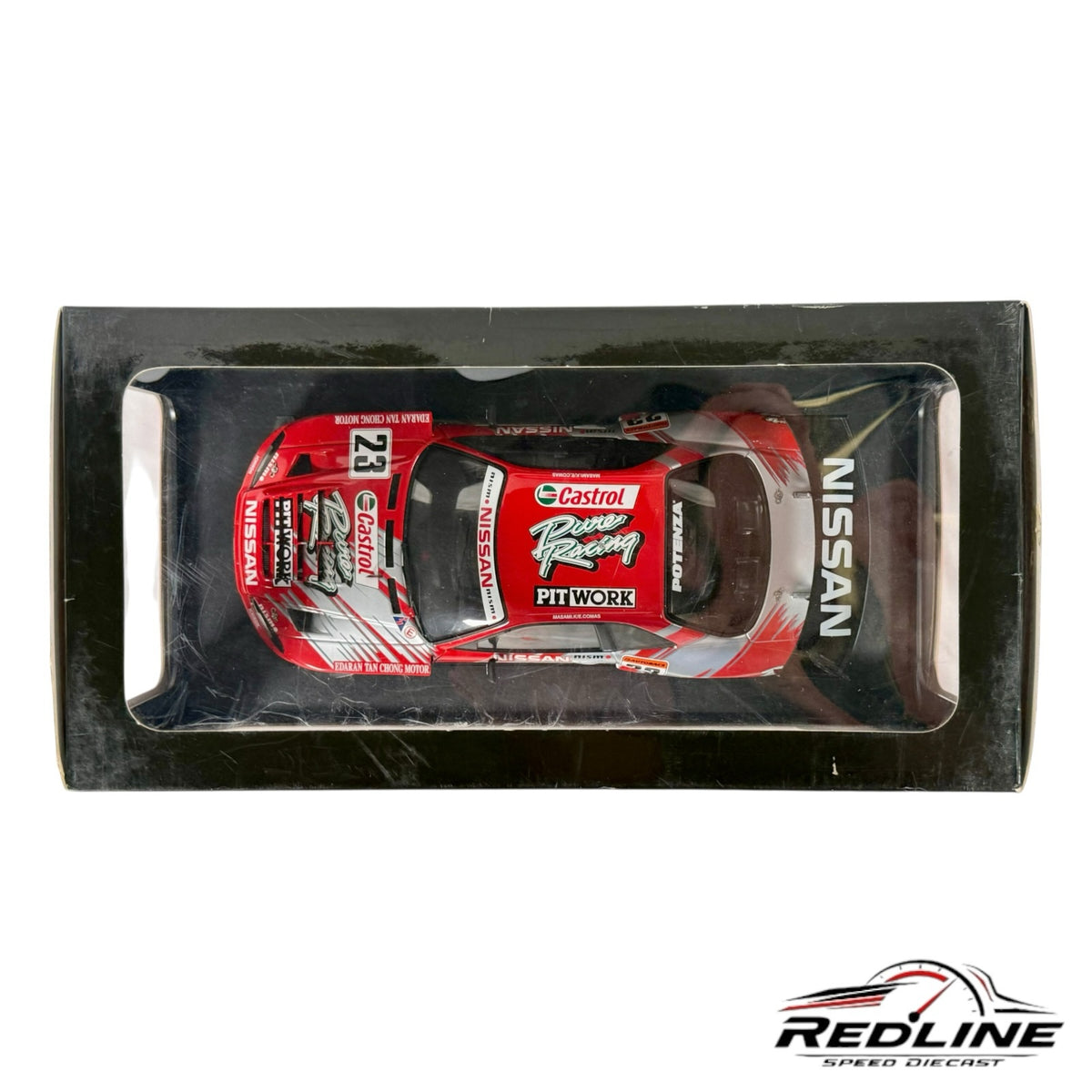 Redline Speed Diecast 1:18 scale AUTOart Nissan Skyline GT-R race car in red and silver Castrol Pitwork livery