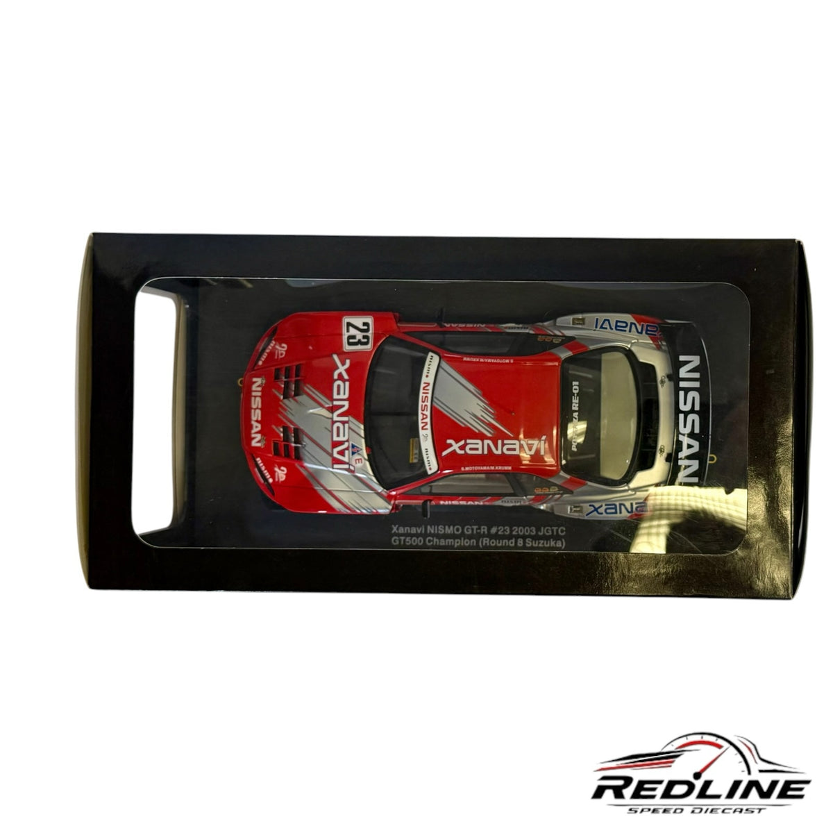 Redline Speed Diecast 1:18 scale AUTOart Nissan Skyline GT-R Xanavi NISMO racing car in red and silver livery