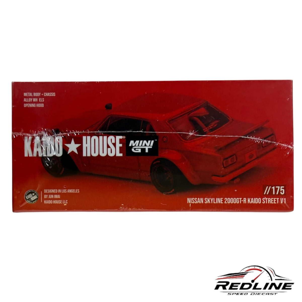 Redline Speed Diecast KAIDO HOUSE Nissan Skyline 2000GT-R V1 collector model in red packaging