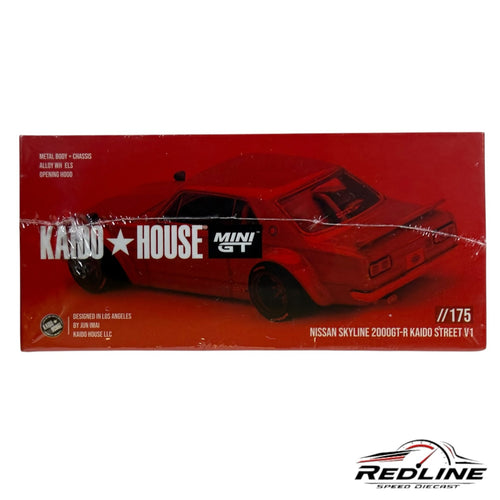 Redline Speed Diecast KAIDO HOUSE Nissan Skyline 2000GT-R V1 collector model in red packaging