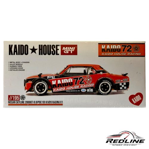 Redline Speed Diecast packaging for a Kaido House Nissan Skyline 2000GT-R diecast model car with racing livery.