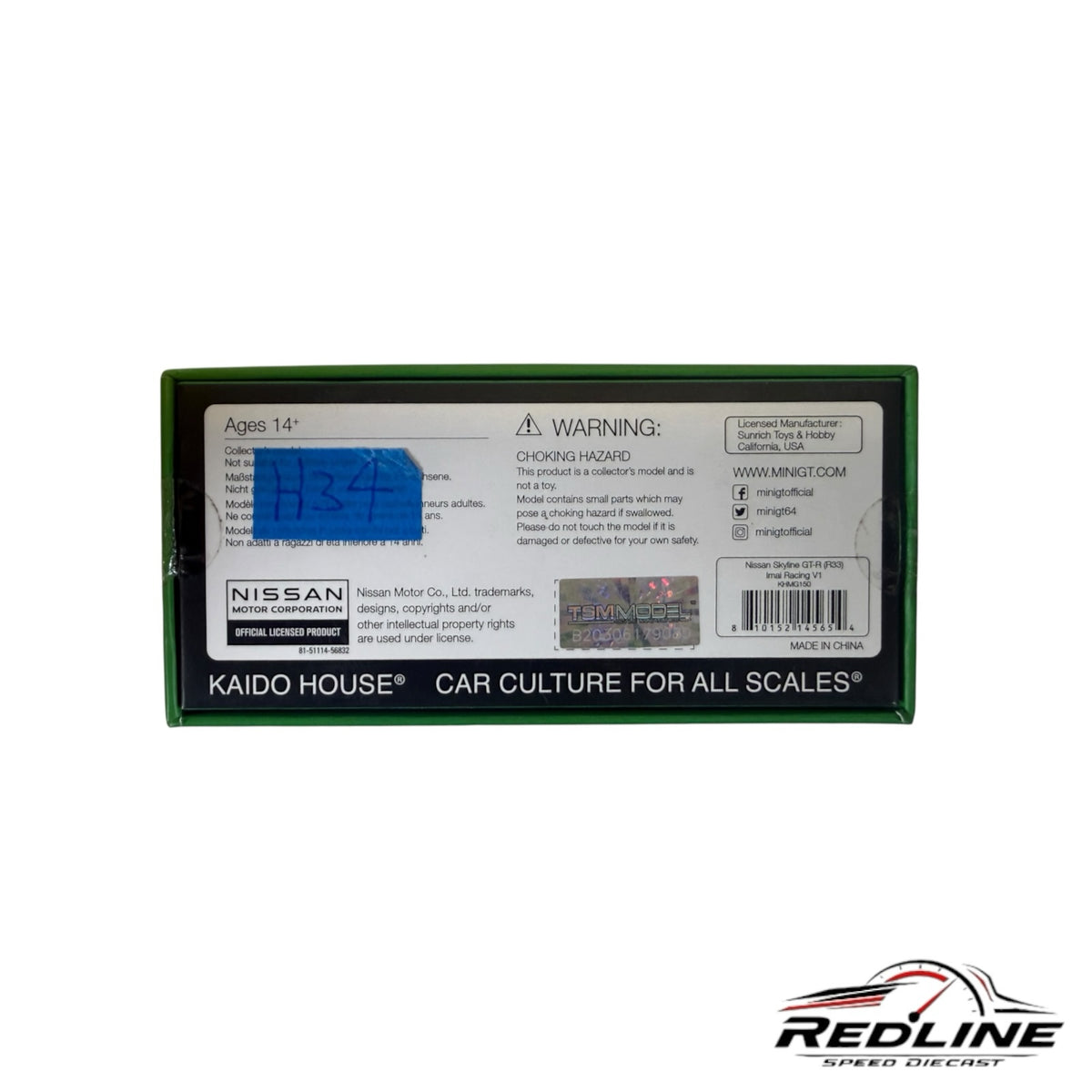 Redline Speed Diecast packaging box for the KAIDO HOUSE Nissan Skyline GT-R R33 Imai Racing 1:64 scale model
