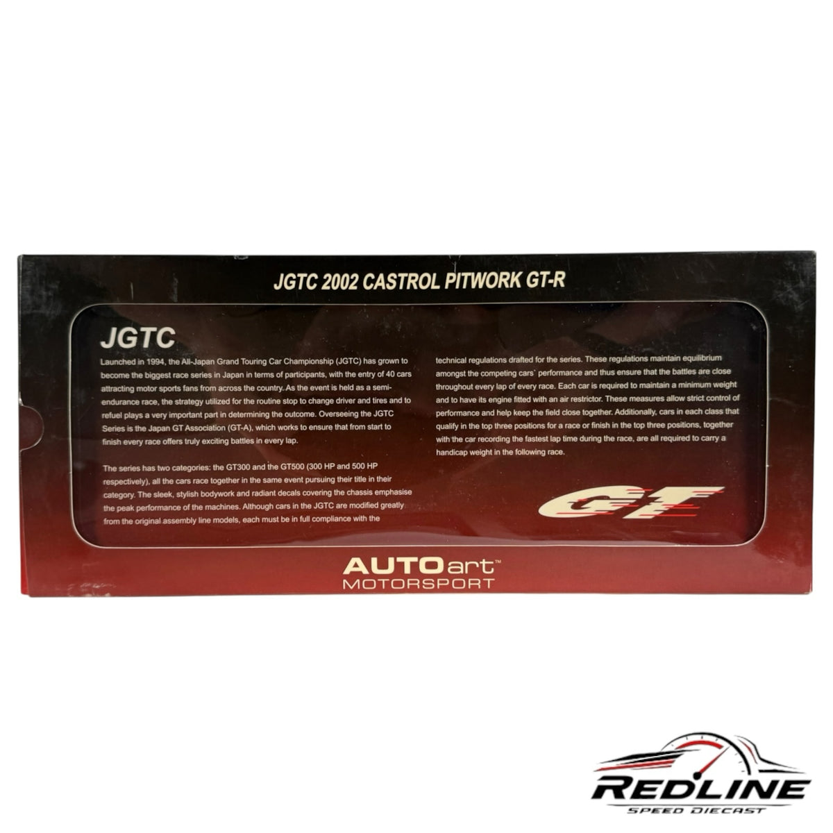Redline Speed Diecast packaging for the AUTOart 2002 Castrol Pitwork Nissan Skyline GT-R JGTC race car model