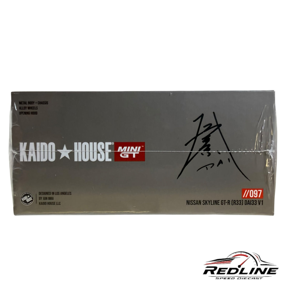 Redline Speed Diecast packaging for the Kaido House Mini GT Nissan Skyline GT-R R33 DAI33 V1 model car